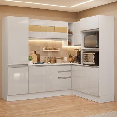 Imagem de Armário de Cozinha Completa de Canto 100% MDF 377cm Smart Branco Brilhante Madesa 01