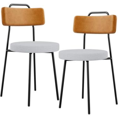 Imagem de Kit 02 Cadeiras Decorativa Estofada Sala Jantar Barcelona L02 Couríssimo Whisky Linho Cinza - Lyam