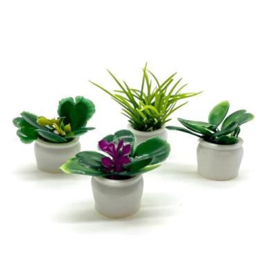 Imagem de Art&Beauty Conjunto de 8 peças de plantas em miniatura em vaso artificial simulação de bonsai decorativo grama, vegetação, plantas falsas para mesa, acessórios de jardim de fadas e decoração de micro
