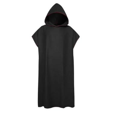 Imagem de Toalha de praia de fibra ultrafina vestível roupão de banho com capuz de secagem rápida para adultos toalhas poncho de praia de microfibra (preto)