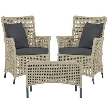 Imagem de 2 Poltronas E 1 Mesa Igapó Alumínio Preta Corda Náutica E11 Rami