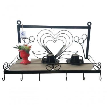 Imagem de Suporte Prateleira Em Ferro Cor Preta Coração