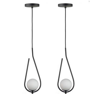 Imagem de Kit 2 Pendentes Lustres On Drop Preto Globo De Vidro Branco