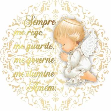 Imagem de Painel de Lona Redondo Anjinho da Guarda Rezando Arabescos - Fabrika D