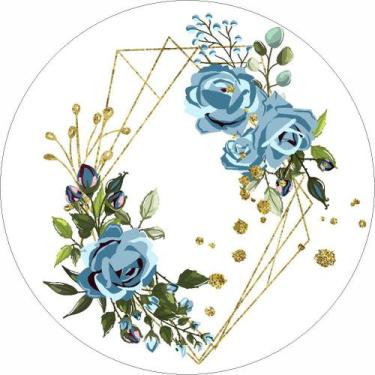 Imagem de Painel De Lona Redondo Flores Azuis e Formas Douradas - Fabrika De Fes