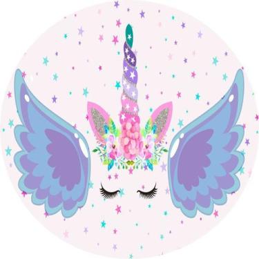 Imagem de Painel de Lona Redondo Unicórnio Lilás - Fabrika de Festa, 170x170cm