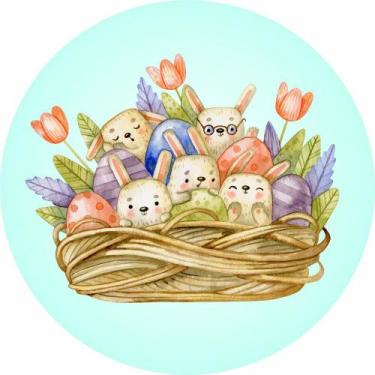 Imagem de Painel De Lona Redondo Pascoa Cesto De Coelhos - Fabrika de Festa, 180