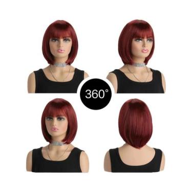 Imagem de Peruca Curta Bob Resistente Ao Calor Com Franja Para Mulheres, Ideal P