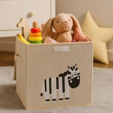 Imagem de Caixa Organizadora Infantil Brinquedos Linho Tampa Baú Okys, Zebra