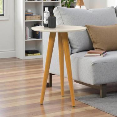 Imagem de Mesa Lateral Redonda Pés Palito Madeira Off White - Drop de Casa
