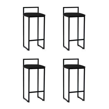 Imagem de Kit 4 Banquetas Dori Bistrô Alta Industrial em Aço para Bar Cozinha Assento Suede - Preto/preto
