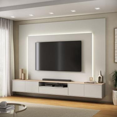 Imagem de Painel Tv até 85 Polegadas com Rack Integrado e Led Mdf 4 Portas 1 Gaveta Yescasa Argila/Galiano Grann