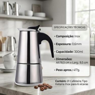 Imagem de Cafeteira Tipo Italiana em Aço Inox Capacidade 6 Xícaras 300ml Bule Mo