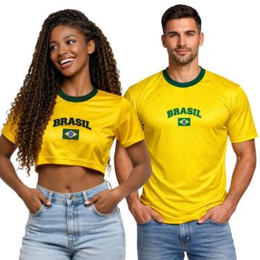 Imagem de Kit Camiseta Masculina do Brasil e Cropped tamanho unico Baby Look para Casal-Masculino