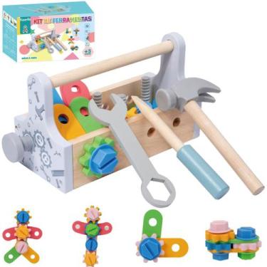 Imagem de Kit Caixa Ferramentas Madeira Montessori Brinquedo Pedagogico Didatico
