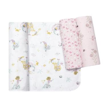 Imagem de Cueiro flanelado papi estampado 100cm x 80cm contem 03 un, ROSA