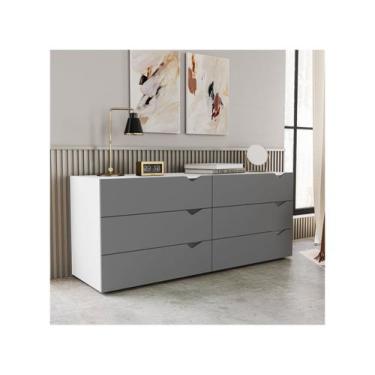 Imagem de Cômoda de Quarto Porto c/ 6 Gavetas Branco/Cinza - Politorno, Branco e