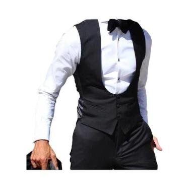 Imagem de Colete Masculino Slim Fit Preto, Cor Sólida, Para Casamento, Colete De