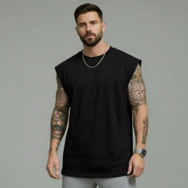 Imagem de Regata Machão Masculina Oversized Tecido Premium 100% Algodão Fio 30.1