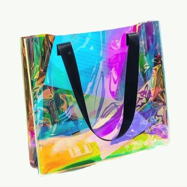 Imagem de Ecobag Holográfica Grande BA-53218 Acabamento Brilhante Polietileno 32x40CM para Dia a Dia Espelhado Top