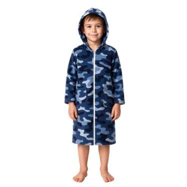 Imagem de Roupão Infantil Soft Zíper - Sogni Belli, 10, Camuflado azul
