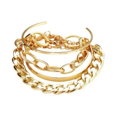 Imagem de Conjunto De Pulseiras De Corrente De Metal Dourado Boêmio Para Mulhere