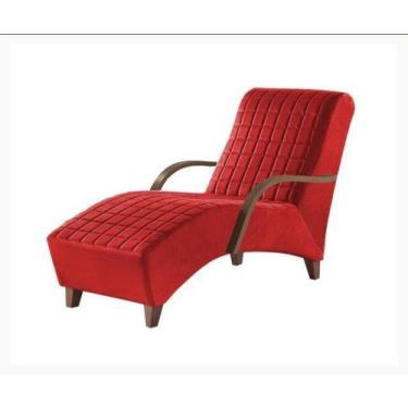 Imagem de Poltrona Divan Chaise Com Braços Vermelho Sued - Central Do Estofado