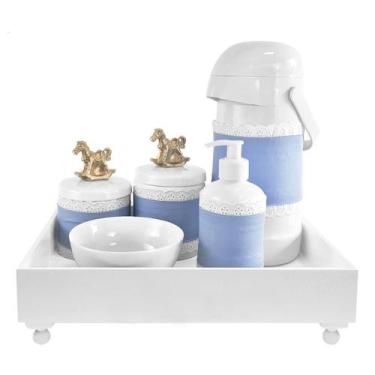 Imagem de Kit Higiene Blanc Cavalinho Dourado E Capa Quarto Bebê Infantil Menino