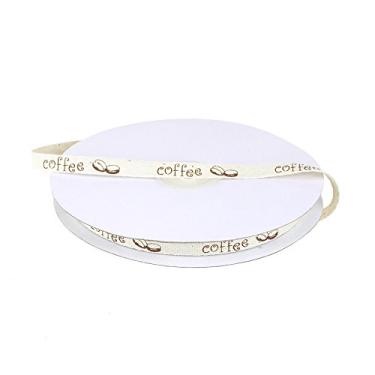 Imagem de Fita de sarja de algodão com estampa de feijão de café marrom, 3/8 polegadas, 50 metros