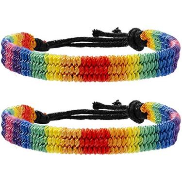 Imagem de Pulseira de orgulho arco-íris, mês do orgulho LGBT feito à mão ajustável pulseira trançada tornozeleira gay lésbica bi transgênero acessórios de corda orgulho desfile pulseira unissex joias presente