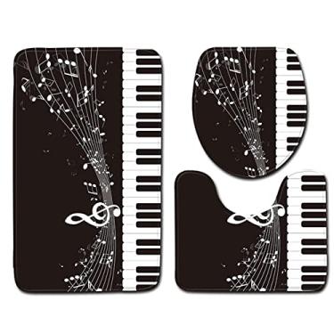 Imagem de Tapete de Toalete de Música 3 PCS Conjunto de Banheiro Antiderrapante Lavável de Poliéster Tapete de Piano Moderno para Toalete Tapete Pequeno (45x75cm),4