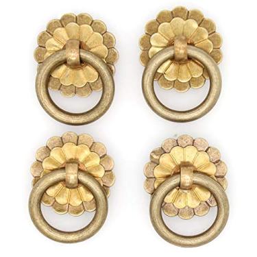Imagem de Puxadores de anel vintage de latão antigo 4 peças – Ferragem de armário de latão puro – Tamanho do anel 3 cm