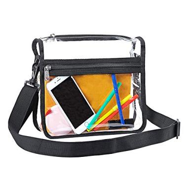 Imagem de Bolsa transversal transparente – Aprovado em estádio, bolsa de ombro transparente para academia, com bolso frontal e alça ajustável para mulheres, homens.., Preto, Small