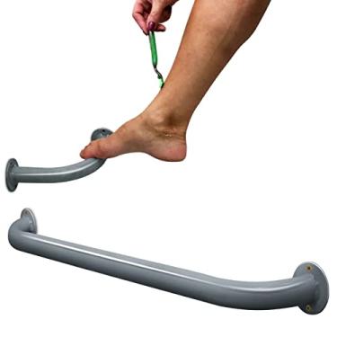 Imagem de Kit Conjunto Barra De Apoio Segurança Para Banheiro + Barra De Apoio P/Pés Prata