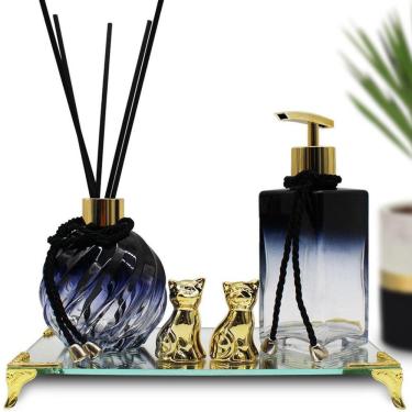 Imagem de Kit lavabo Dourado com bandeja Espelhada Luxo