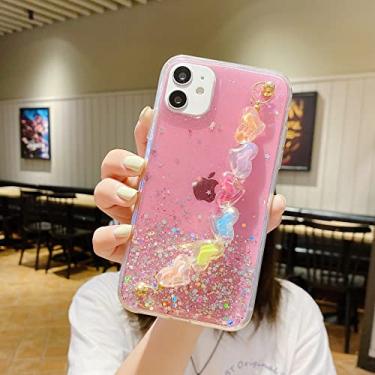 Imagem de Pulseira em forma de coração pintada capa brilhante para iphone 13 12 11pro max mini x xs xr 7 8 plus se2020 capa de acrílico fashion, rosa, para iphone 12 mini