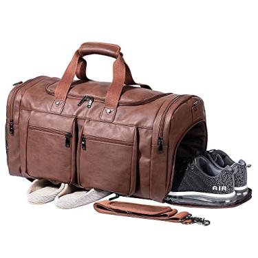 Imagem de Bolsa de viagem com bolsa de sapatos, bolsa noturna de couro impermeável, grande, bolsa de viagem, [P] marrom, one_size, Clássica