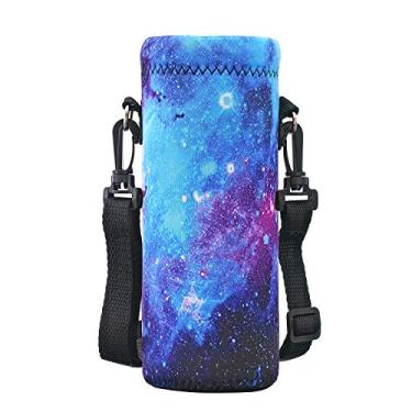 Imagem de RICHEN Bolsa de transporte de garrafa de água de neoprene com alça de ombro ajustável, capa de garrafa de água isolada para garrafas de aço inoxidável/vidro/plástico de 750 ml (galáxia, 750 ml)