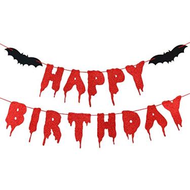 Imagem de Banner vermelho brilhante para decorações de festa de aniversário, decoração de festa de Halloween, aniversário