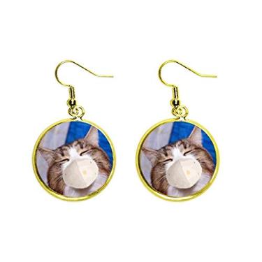 Imagem de Brinco feminino com cabeça de apertar sonolento e orelha de gato com pingente dourado