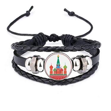 Imagem de DIYthinker Cathedral Buiding Moscow Church Pulseira de corda trançada de couro trançado