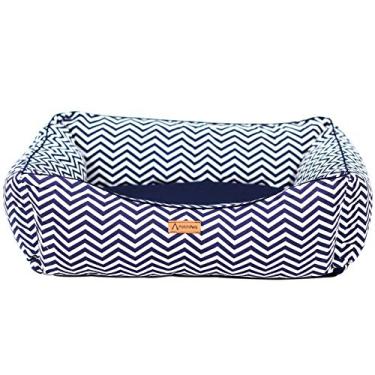 Imagem de Cama PREMIUM Para Cachorro e Gato Patch Petz Com Aquablock Ativo (Azul e Branco Zig Zag, P)