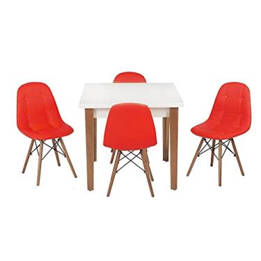 Imagem de Conjunto Mesa de Jantar Luiza 80cm Branca com 4 Cadeiras Botonê - Vermelho