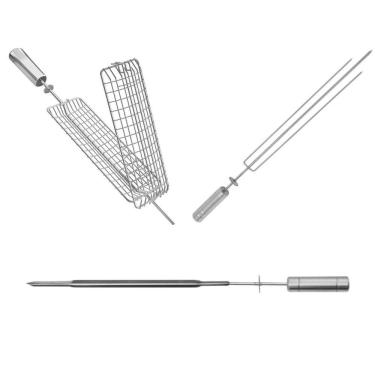 Imagem de Kit Espeto Grelha Tridente Espada Giratório p/ Churrasqueira