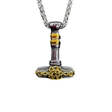 Imagem de Colar Masculino Cordão Viking Aço Inoxidável Nórdico Mjolnir Elegante Cor:Dourado