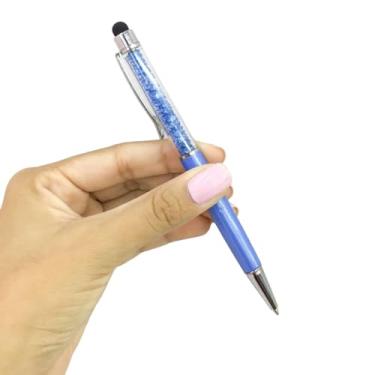 Imagem de Caneta Metal Cristal Luxo Ponta Esferográfica 0.7 mm Touch Celular Tablet (Azul Claro)