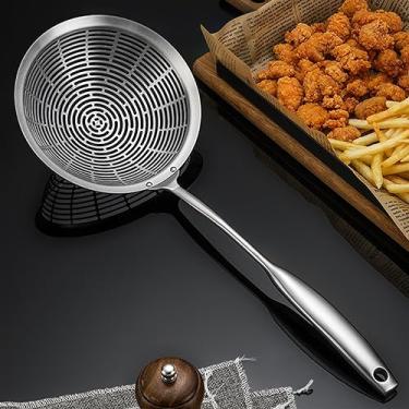 Imagem de Filtro de alimentos cozinha grande escorredor filtro de aço inoxidável colher escumadeira utensílios de cozinha macarrão colher coador utensílios de cozinha casa com ganchos (cor: 14 cm com ganchos)