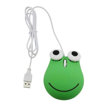 Imagem de Dynwave Ratos com fio sapo verde de olhos grandes, posicionamento preciso, ratos fofos com cabo USB de 135 cm para laptops, notebooks, desktops