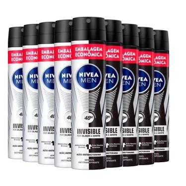Imagem de Kit Desodorante Aerosol Nívea Black & White Masculino 200ml - 9 unidades