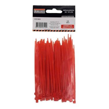 Imagem de 100 Abraçadeiras Nylon Cinta Plástica Enforca Gato 2,5x100mm Vermelha
